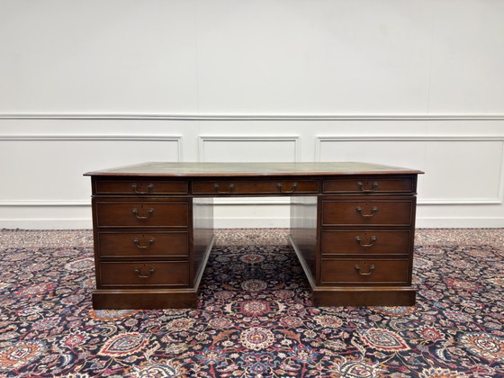 Grande Scrivania Partner Inglese Antica – Scrivanie, Leather, Wood (photo 3 of 22)