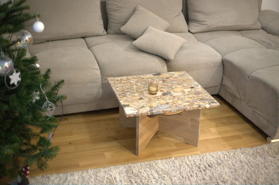 Image 1 of Ceppo Rosso quadrata coffee table made of natural stone and solid oak wood