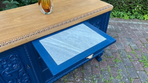 Image 1 of Blue Diamond – approx. 150-year-old sideboard/buffet | Navy blue & marble | Shipping included