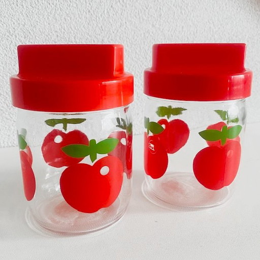 Set of vintage Gulf apple storage jars 1970