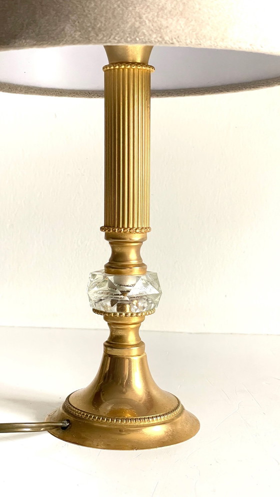 Image 1 of Vintage lamp van verguld metaal en kristal
