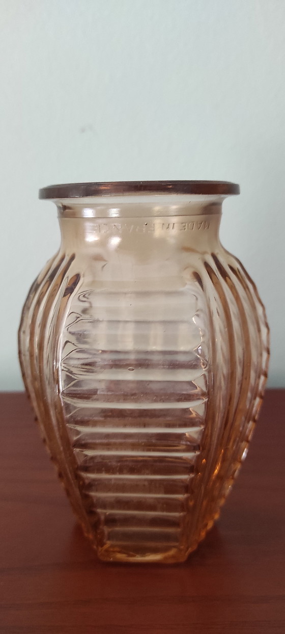 Image 1 of Set of 2 Vintage Art Deco Vases – Rosaline Pressed Glass – France, 1930s