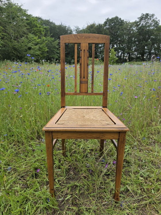 Image 1 of Art Deco eiken stoelen met rieten zitting set van 2