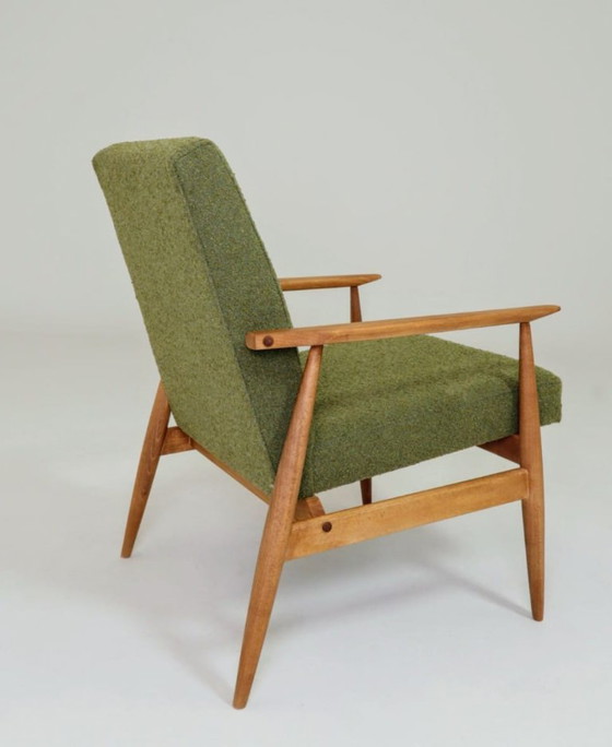 Image 1 of Loungestoel Vintage Groen Olijf Boucle, Mid Century Ontwerp, 1960