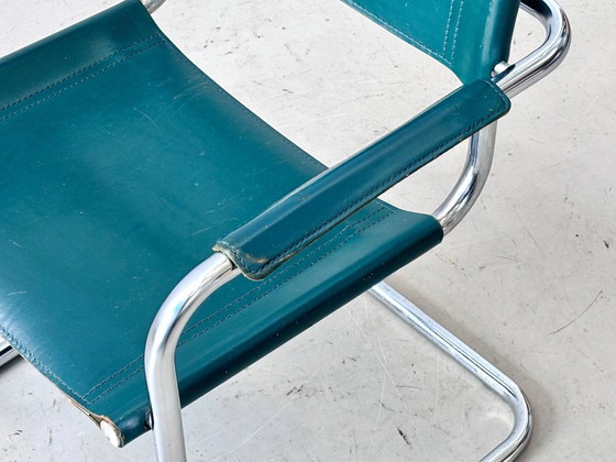 Sedia Cantilever Vintage con Braccioli - Pelle Petrolio e Cromo, Anni '70 – Sedie da camera, Leather (photo 11 of 15)