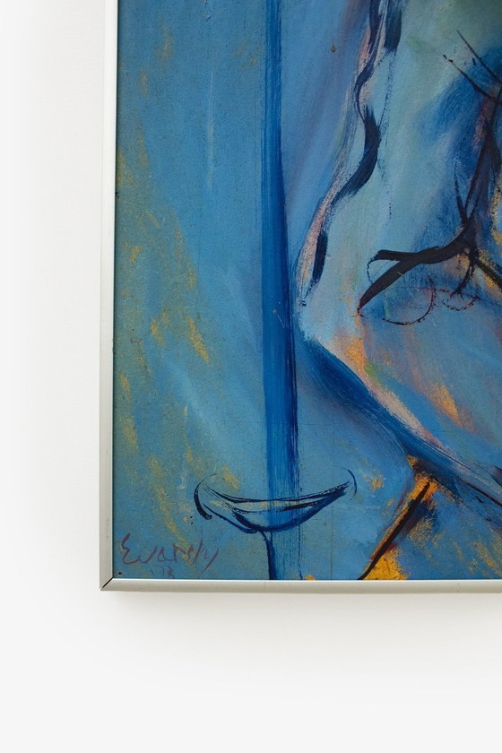 Image 1 of Peinture d'Evarsky Blom BKR intitulée « Femme, enlève ton masque », années 1970 - acrylique sur bois