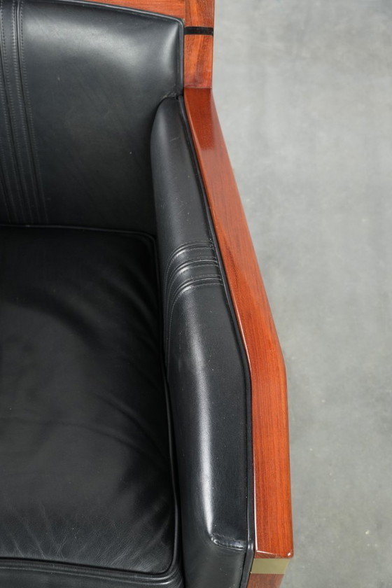 Image 1 of Fauteuil Art Déco en cuir noir et bois de la série Decoforma de Schuitema