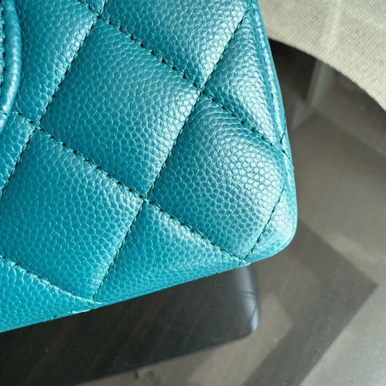 Image 1 of Chanel Classic Flap Medium - Caviar 25CM Quilted Grained Calfskin Blue Silver Hardware Series 26