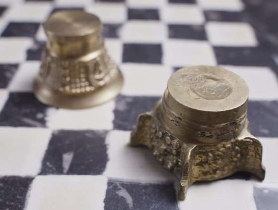 Image 1 of Messing vijzel en stamper set 2 vintage kleine kruidenmolen keuken decoratie apotheek verzamelobject metaal