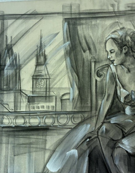 Mixed Media Conté, Gouache Chalk Drawing – Paintings & Drawings, Canvas (photo 4 of 11)