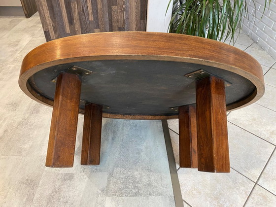 Image 1 of Table basse ronde ovale céramique Barrois Vallauris de 1960 modèle herbier vintage