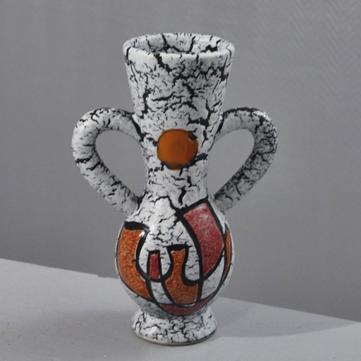 Vintage ceramic vase cubist abstraction on lava enamel 1950s Vallauris
