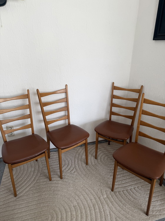 4* Mid-Century Chairs, Solid Wood, Danish Style, Ladder Back – Dining chairs (photo 2 of 5)