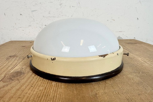 Industrial Bakelite Wall or Ceiling Light with Milk Glass, 1950s