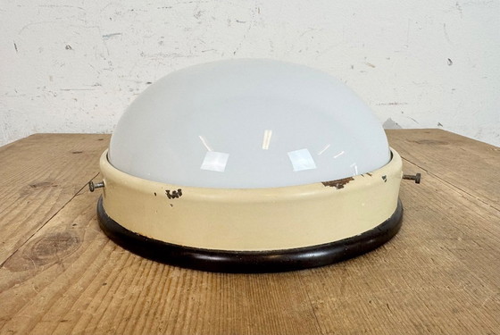 Image 1 of Industrial Bakelite Wall or Ceiling Light with Milk Glass, 1950s