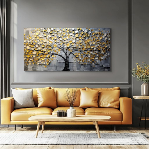 MHARTK66 Tableau Decoration Murale Salon Moderne, 50x100 cm Large Canvas Print, Frame Decoration Murale Arbre de Vie Dor