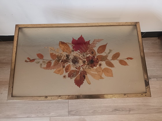 Image 1 of Bronze side table with pressed flowers