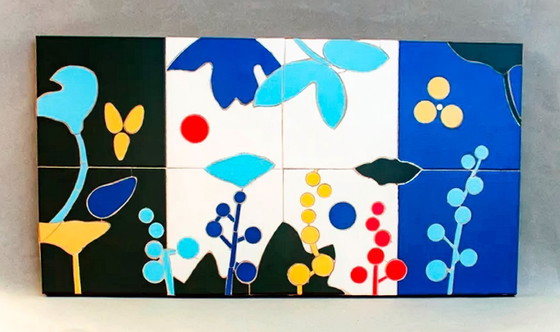 Image 1 of Floral mosaic artwork created using the trencadís style (Gaudí, Barcelona). Floral mosaic. Exclusive geometric mosaic.