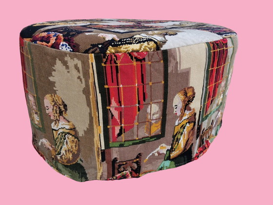 Image 1 of Cover for an oval pouf by Vermeer "Woman at window".