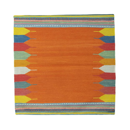 Hand-woven modern kilim fars - 85 x 87 cm - Colorful design on orange - 100% wool