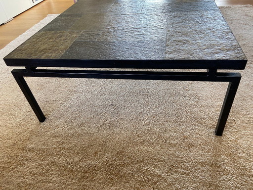 Table basse vintage 70s ardoise mondrian brutalist