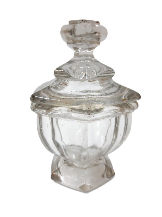 Image 1 of Bocal en verre d'apothicaire à l'ancienne avec couvercle, antique