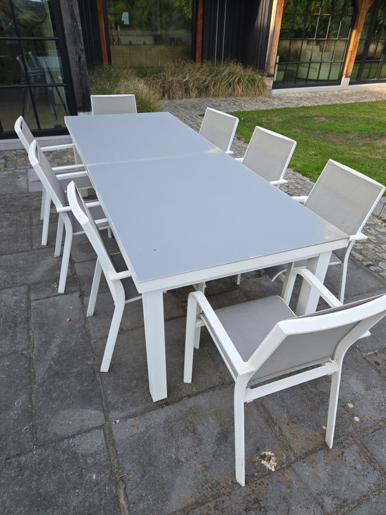 Tavolo da giardino e 8 sedie – Set da giardino, Tessile, Vetro (photo 2 of 8)