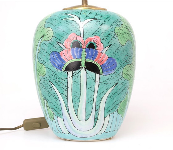 Image 1 of Lampada da tavolo vintage cinese Famille vert con farfalla