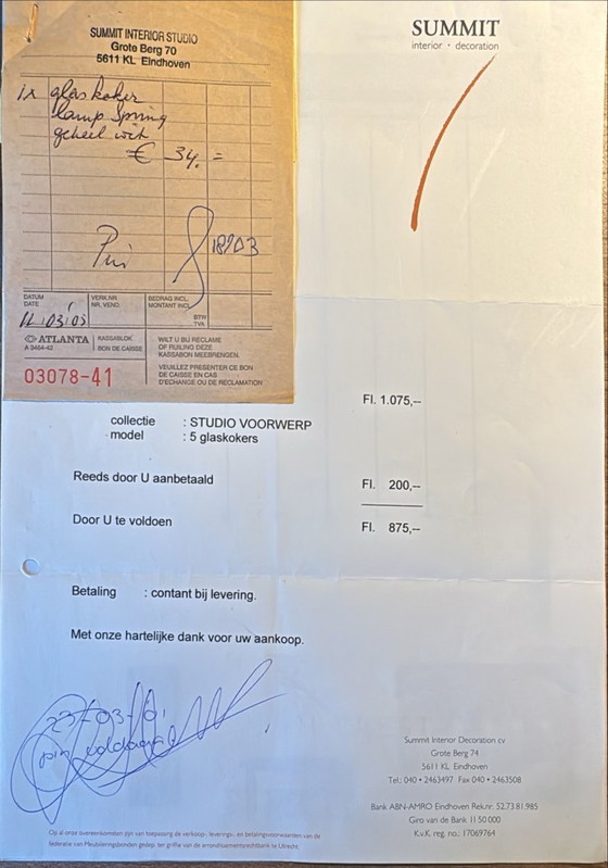 Image 1 of Modern wall lamp with 5 cylindrical glass shades on a metal/stainless steel back plate