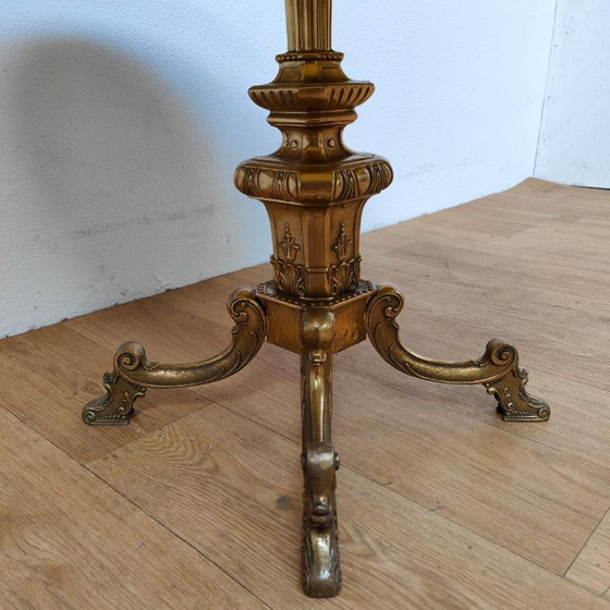 Round vintage Regency coffee table with marble onyx top 82cm – Brass (photo 7 of 9)