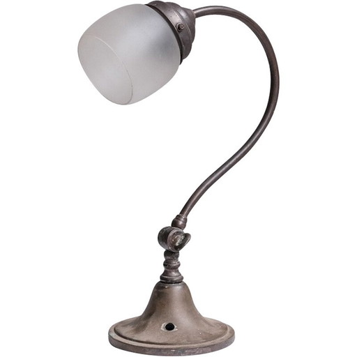 Vintage desk lamp in frosted glass and metal, France 1930