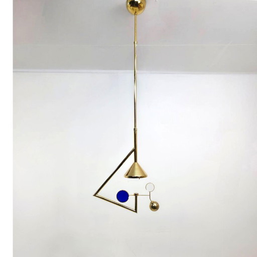 Lampada a sospensione unica in stile Memphis degli anni '80 in ottone alogeno