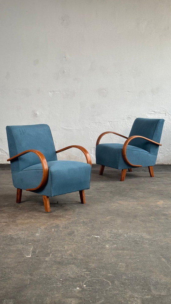 Image 1 of Pair of Halabala H-410 Lounge Chairs, Fully Restored, 1930s