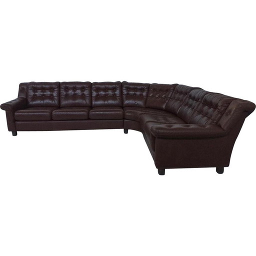 Canapé d'angle scandinave en cuir vintage, 1970