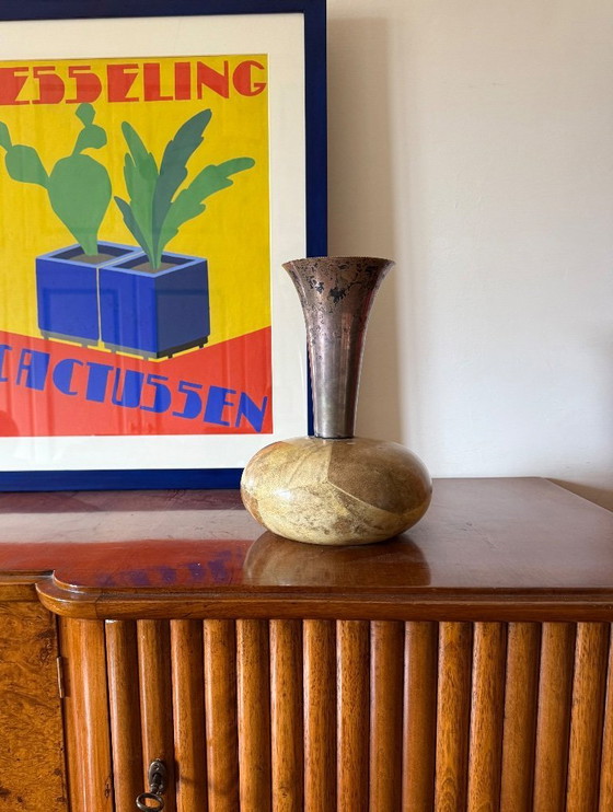 Image 1 of Mid-century cream parchment vase, Aldo Tura Italy 1950s