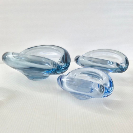 Image 1 of SET DE 7 CENDRIERS VINTAGE 1950 EN VERRE SERIE AKVA DE PER LUKTEN HOLMEGAARD