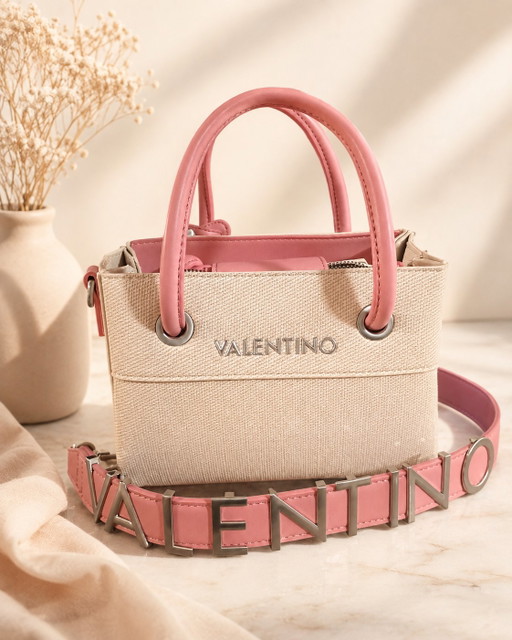 Valentino Pink and Beige Shoulder Bag – crossbody tassen, Canvas, Polyester