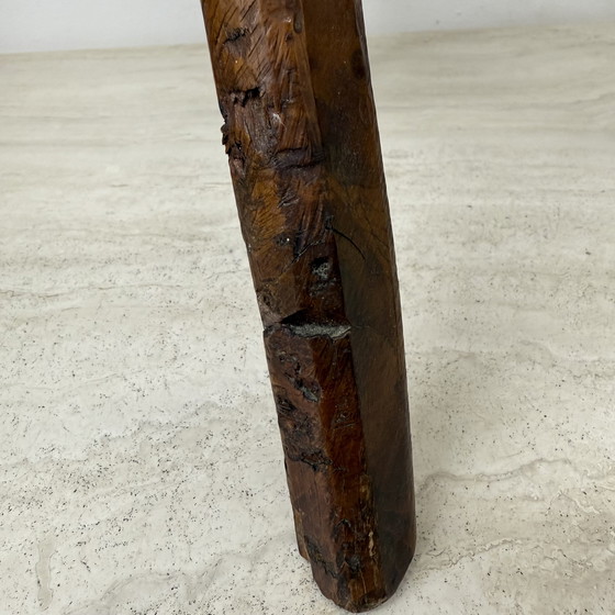 Image 1 of Vintage Brutalist Solid Wooden Stool Side Table