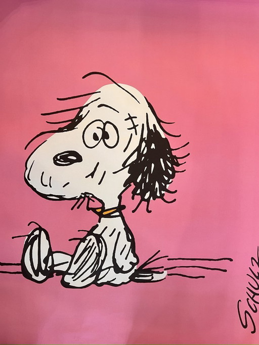 Pas op voor de glimlach van een kitten! Snoopy Hallmark-poster van Charles Schulz, jaren 1950.