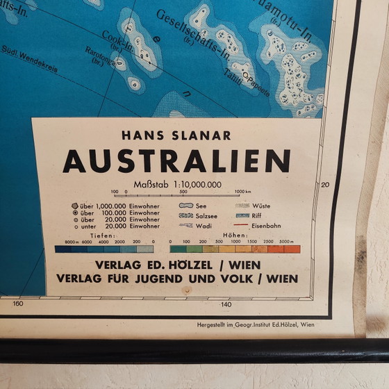 XXL Vintage School Map / Topography of Australia / 1950 – Wall decoration, Textile (photo 2 of 11)