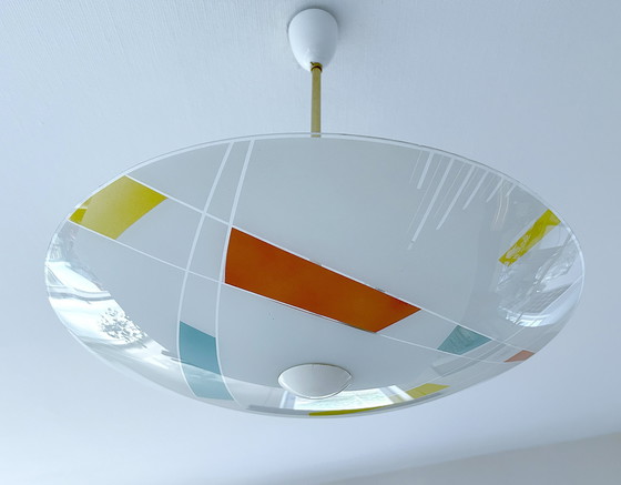 Image 1 of Large Vintage Glass Pendant Lamp, Mondrian Style