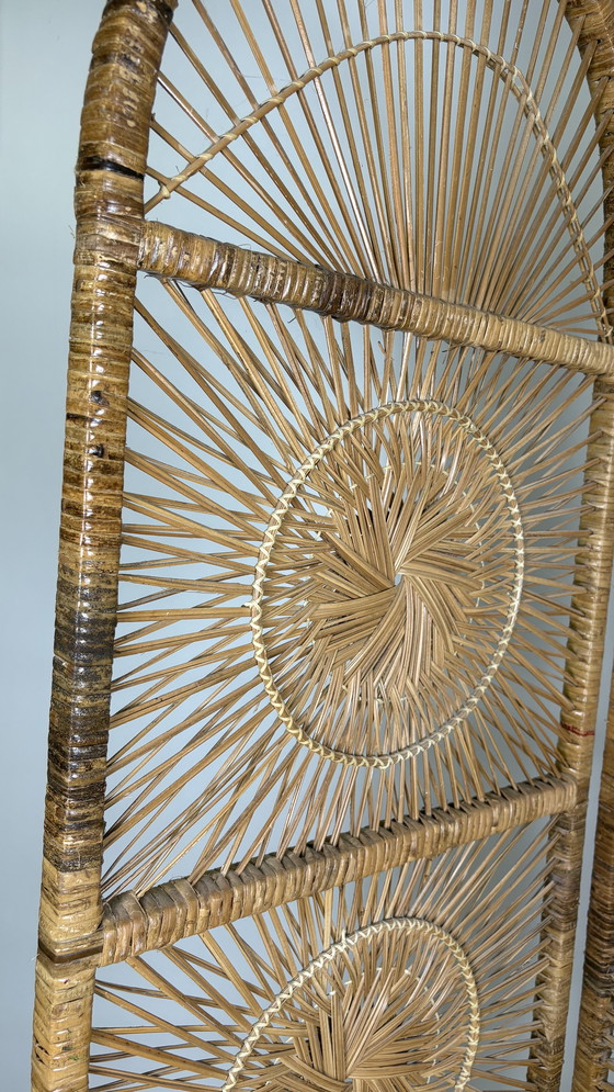 Image 1 of Vintage Sunburst rattan bamboo large folding screen room divider