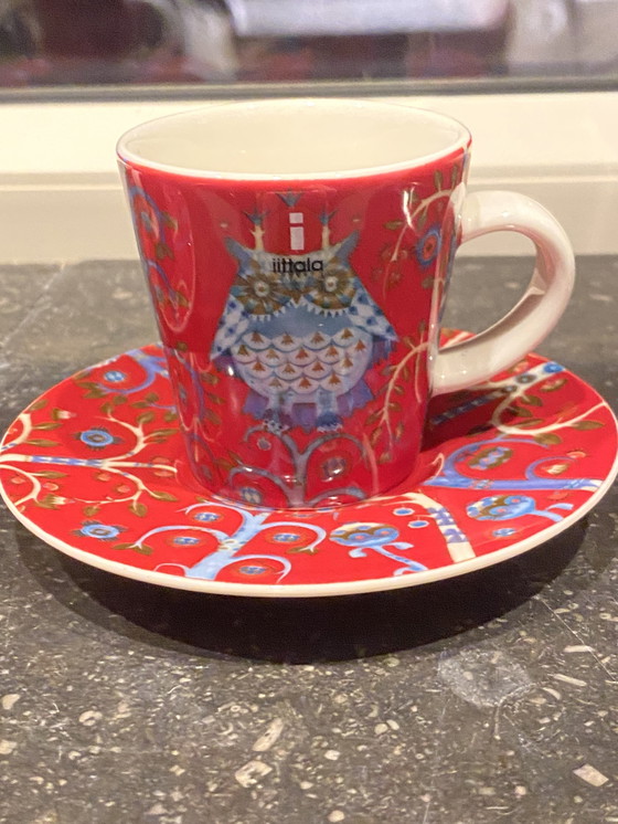 Image 1 of 2 tasses à expresso et soucoupes hibou Iittala Taila rouges