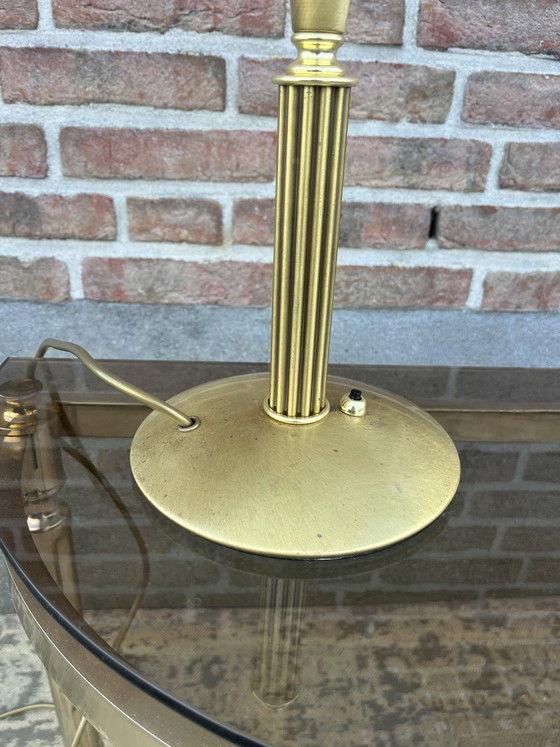 Image 1 of Vintage art deco style messing tafellamp, prachtige zware messing lamp gemaakt voor Frantzen exclusieve verlichting in Italië