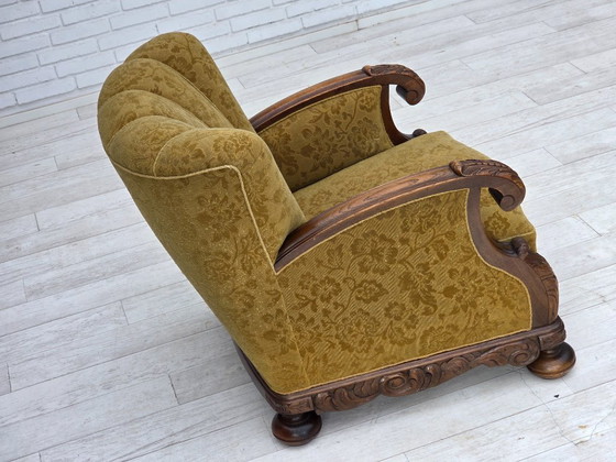 Image 1 of 1960er Jahre, Dänischer Sessel, Möbelwolle, massives Eichenholz.