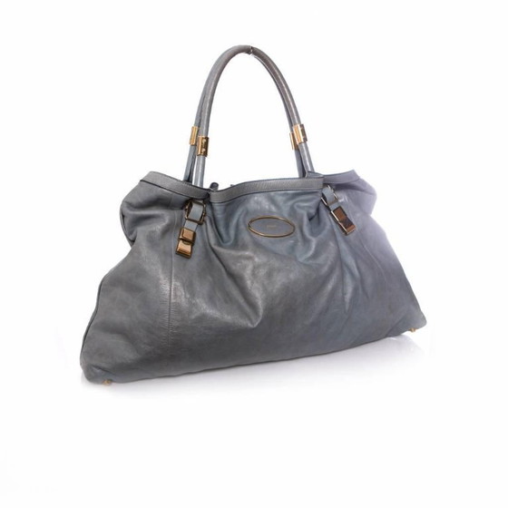 Image 1 of Chloe, borsa shopper in pelle blu/grigia con dettagli dorati.