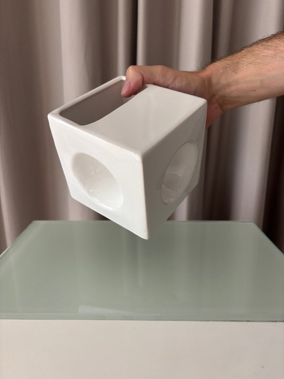 Vintage Minimalist Studio Pottery Cube Vase – White Ceramic (photo 8 of 14)