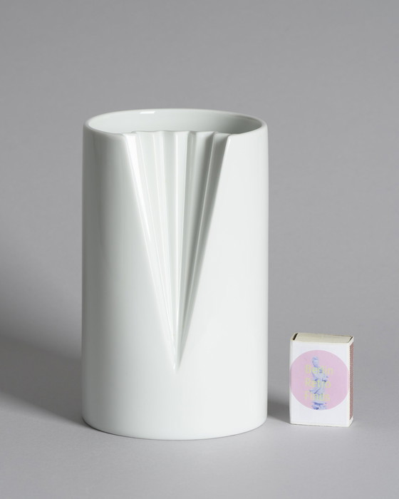 Image 1 of Chic Vintage Rosenthal Plissée Vase Duo Ambrogio Pozzi Minimalist Porcelain Art
