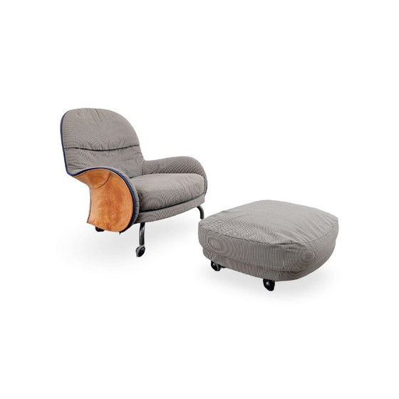 Original DePadova Armchair with Ottoman Vico Magistretti Leather 1980, Grey (photo 10 of 15)