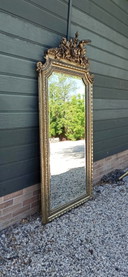 Antique Large Gilded Frame Mirror with a Crown